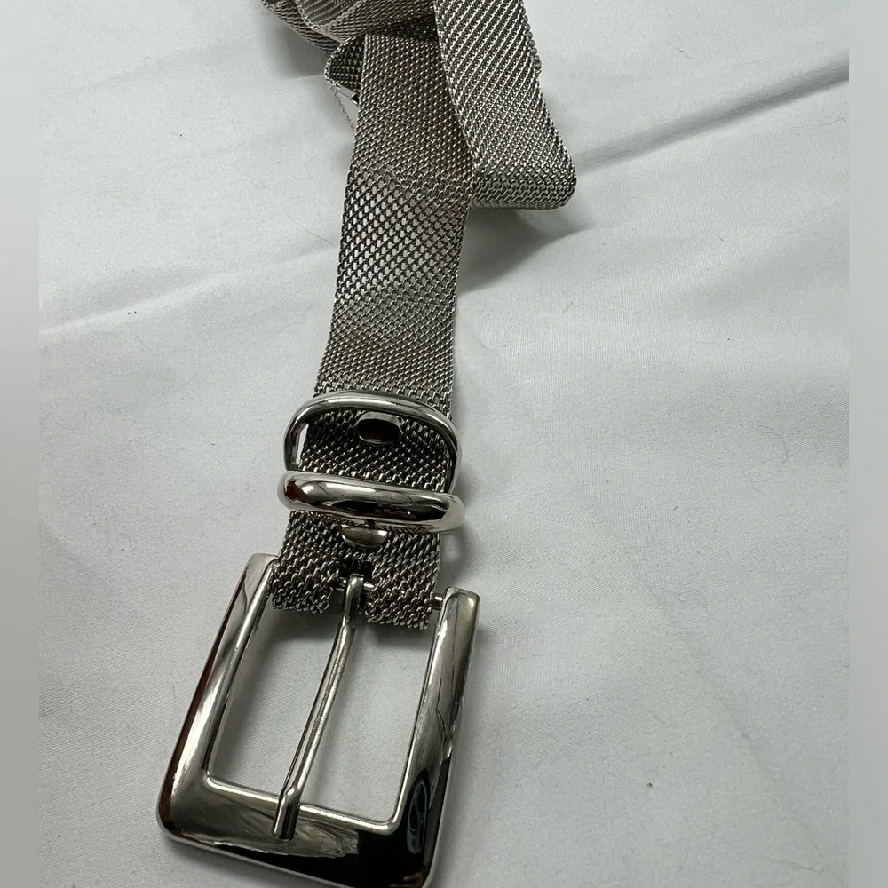 Vintage Size Small Silver Tone Metal Mesh Grommet Belt